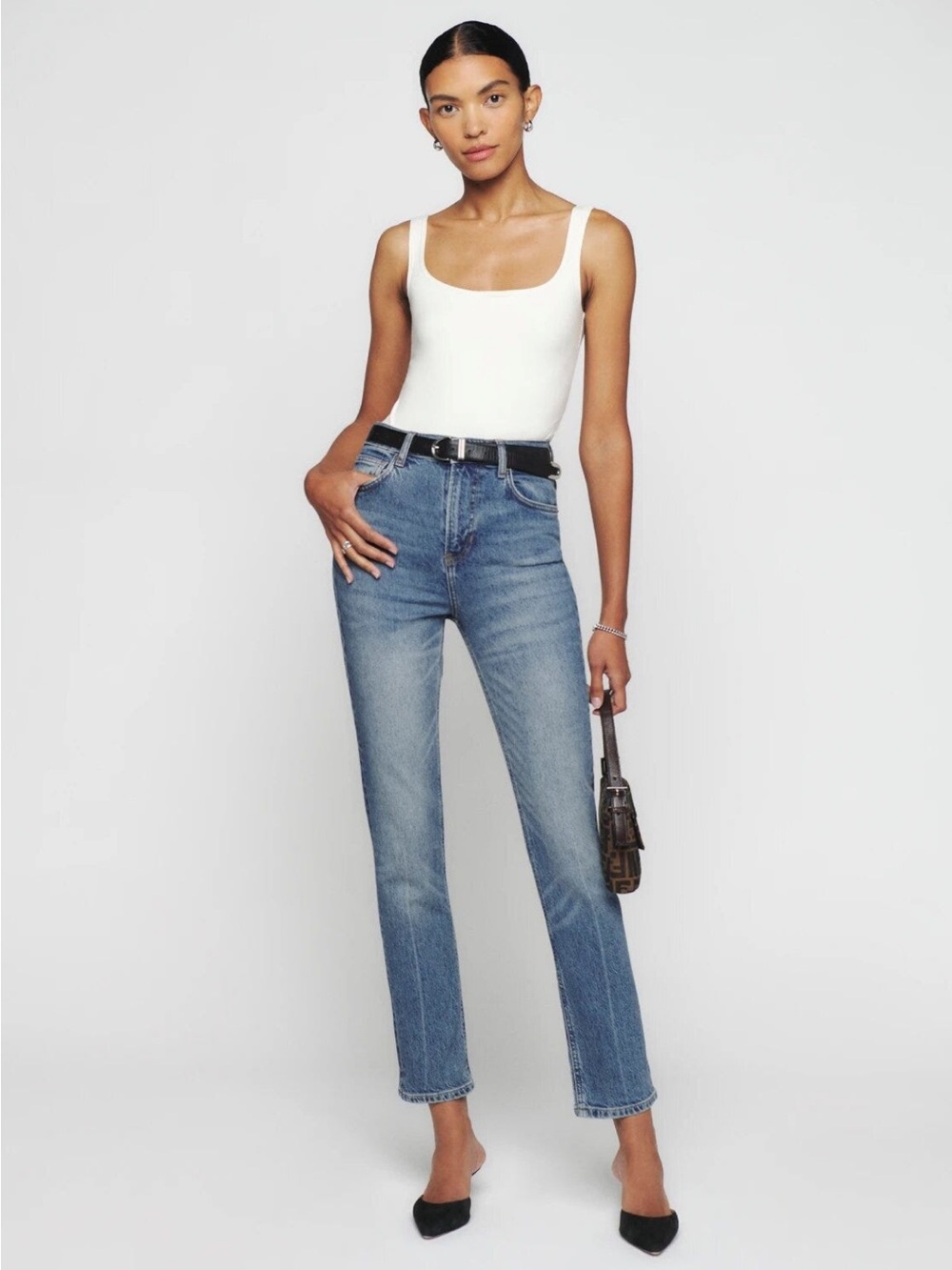 Reformation Liza Ultra High Rise Straight Jeans Malta Wash | Size 25 Stone Light